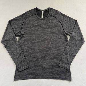 Lululemon Men Black Anchor Gray Camo Mesh Metal Vent Tech Long Sleeve Shirt XL